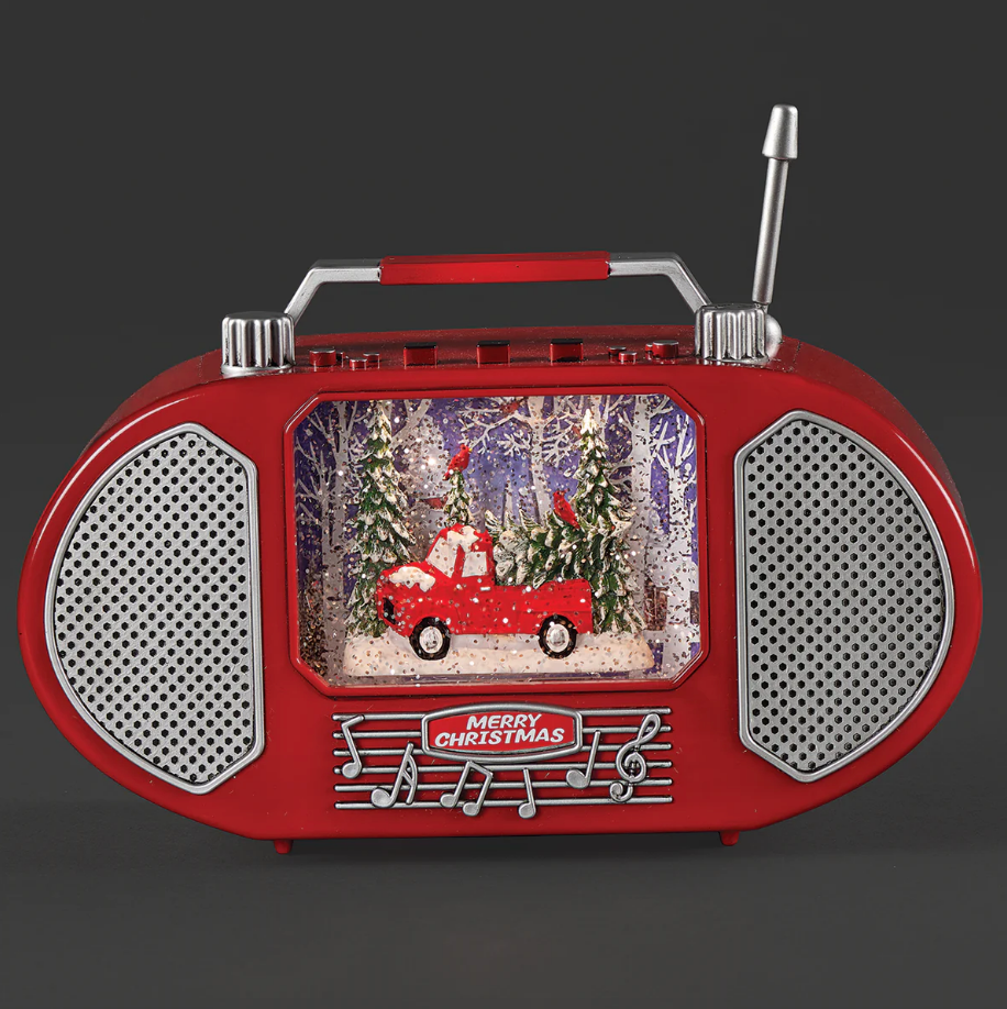 Lighted Swirl Musical Retro Radio with Red Truck and Cardinals - Thumbnail 2
